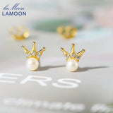 S925 Silver Freshwater Pearl Crown Stud Earring 14K Plated