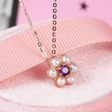 S925 Silver Necklace Little Flower Pendant Amethyst 18k Rose Plated