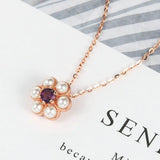 S925 Silver Necklace Little Flower Pendant Amethyst 18k Rose Plated