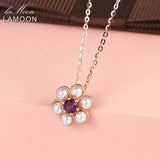 S925 Silver Necklace Little Flower Pendant Amethyst 18k Rose Plated