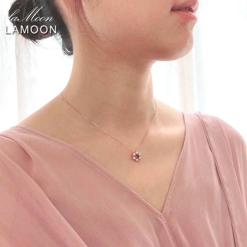 S925 Silver Necklace Little Flower Pendant Amethyst 18k Rose Plated