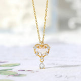 S925 Silver Necklace Rose Quartz Heart Pendant AAA+ CZ 14K Plated
