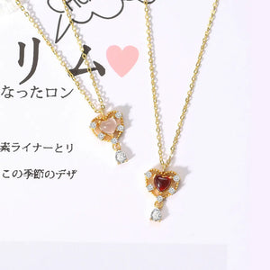 S925 Silver Necklace Rose Quartz Heart Pendant AAA+ CZ 14K Plated
