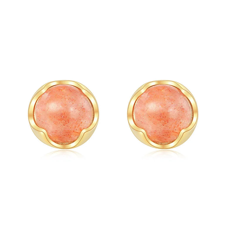 S925 Silver Stud Earring Natural Sunstone 14K Plated Fine Jewelry