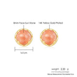 S925 Silver Stud Earring Natural Sunstone 14K Plated Fine Jewelry
