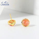 S925 Silver Stud Earring Natural Sunstone 14K Plated Fine Jewelry
