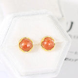 S925 Silver Stud Earring Natural Sunstone 14K Plated Fine Jewelry