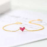 S925 Silver Sweety Heart Bracelet Syn Corundum 14K Plated Jewelry LMHI073