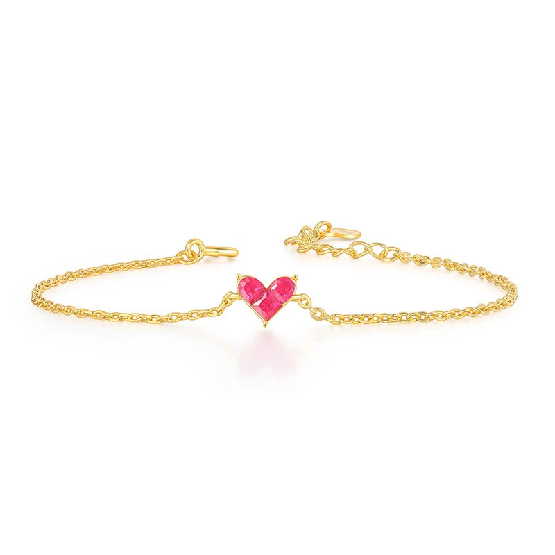 S925 Silver Sweety Heart Bracelet Syn Corundum 14K Plated Jewelry LMHI073