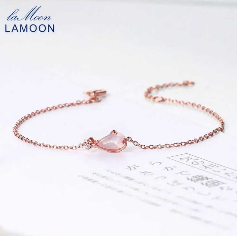 Sakura 925 Silver Bracelet Cherry Blossoms Rose Quartz 18K Rose Plated