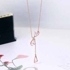 Sakura Petal Pendant Necklace Quartz 925 Sterling Silver 18K Rose Plated