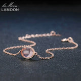 Natural Oval Pink Rose Quartz 925 Silver Charm Bracelet