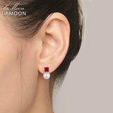 Natural Red Garnet Freshwater Pearl Earring S925 LMEI038