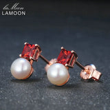 Natural Red Garnet Freshwater Pearl Earring S925 LMEI038