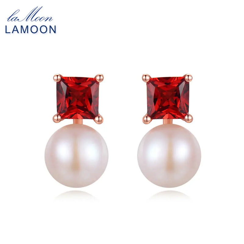Natural Red Garnet Freshwater Pearl Earring S925 LMEI038
