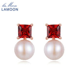 Natural Red Garnet Freshwater Pearl Earring S925 LMEI038