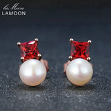 Natural Red Garnet Freshwater Pearl Earring S925 LMEI038