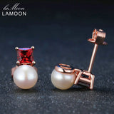 Natural Red Garnet Freshwater Pearl Earring S925 LMEI038