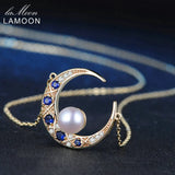 Moon Pendant Necklace Natural Freshwater Pearl 925 Silver Chain Fine Jewelry