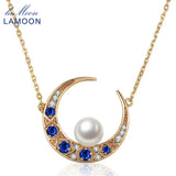 Moon Pendant Necklace Natural Freshwater Pearl 925 Silver Chain Fine Jewelry