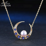 Moon Pendant Necklace Natural Freshwater Pearl 925 Silver Chain Fine Jewelry