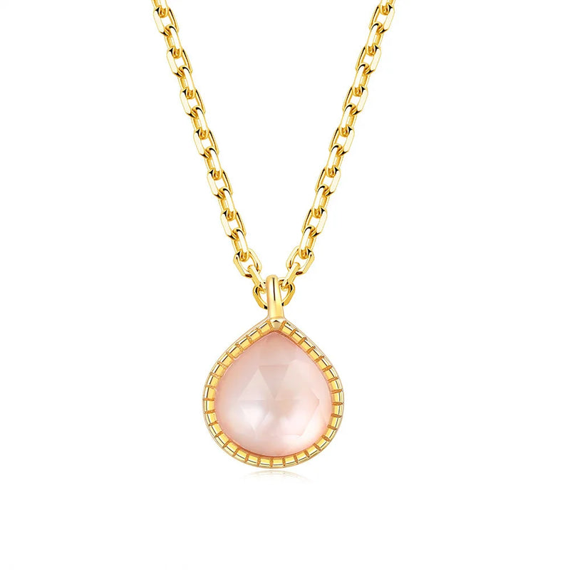 Pink Crystal Shell Pendant Necklace 925 Silver 14K Plated