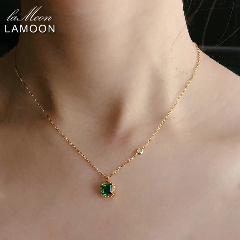 Emerald Necklace For Women 925 Sterling Silver 14K Plated