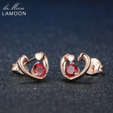 Natural Garnet Stud Earrings 925 Silver Heart Gift LMEI026