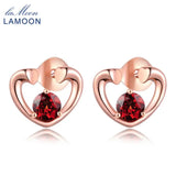 Natural Garnet Stud Earrings 925 Silver Heart Gift LMEI026