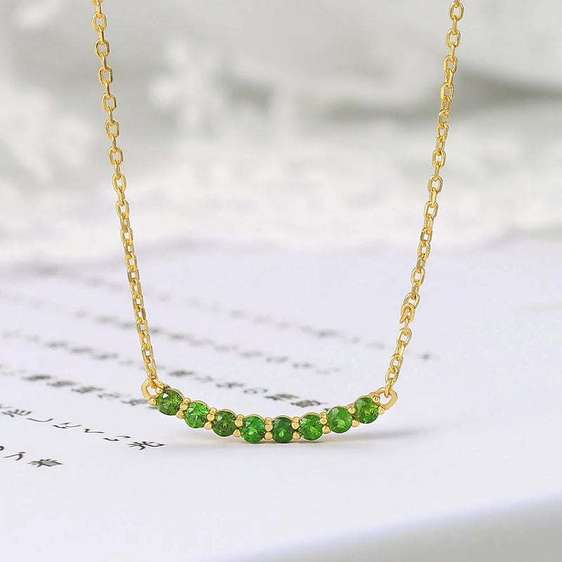 925 Silver Necklace Natural Diopside Gemstone 14K Plated Fine Jewelry