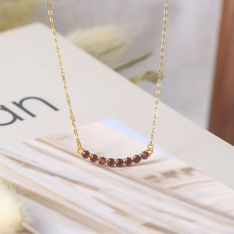 925 Silver Necklace Garnet Gemstone Pendant 14K Plated Fine Jewelry