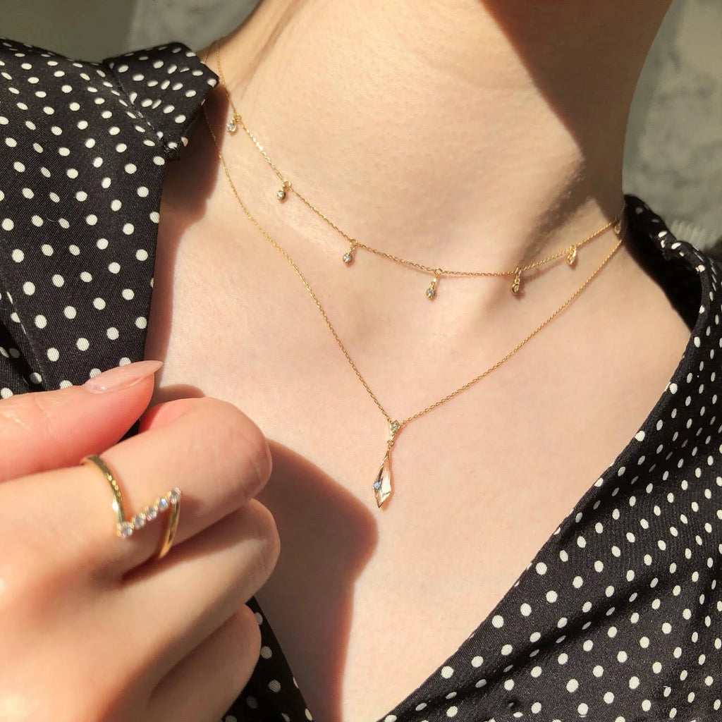 Vintage Clear Crystal Pendant Long Necklace 925 Sterling Silver 14k Plated