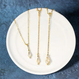 Vintage Clear Crystal Pendant Long Necklace 925 Sterling Silver 14k Plated