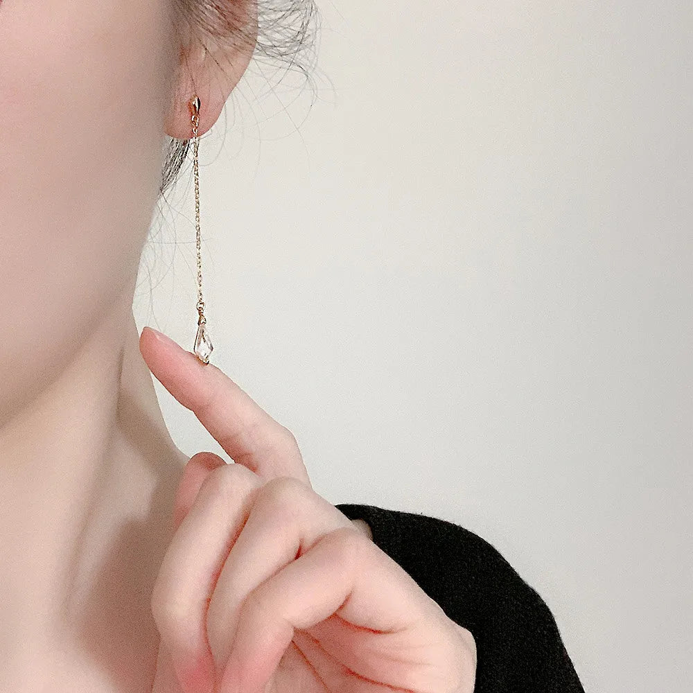 Vintage Crystal Dangle Earrings 925 Silver Ear Line