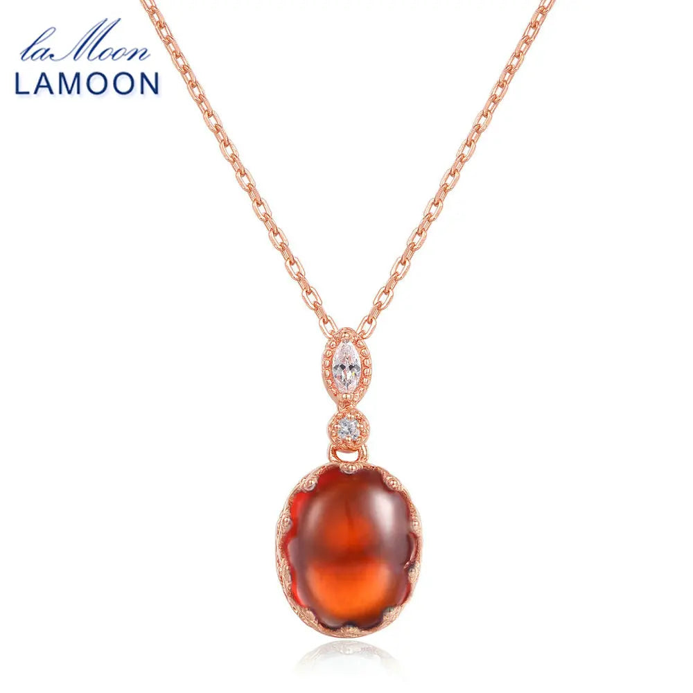 Vintage Garnet Pendant Necklace 925 Silver Rose Fine Jewelry