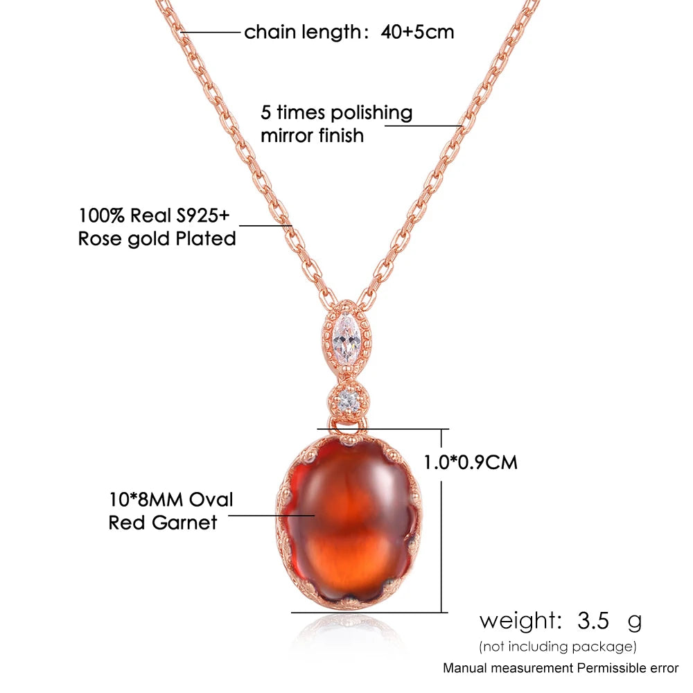 Vintage Garnet Pendant Necklace 925 Silver Rose Fine Jewelry