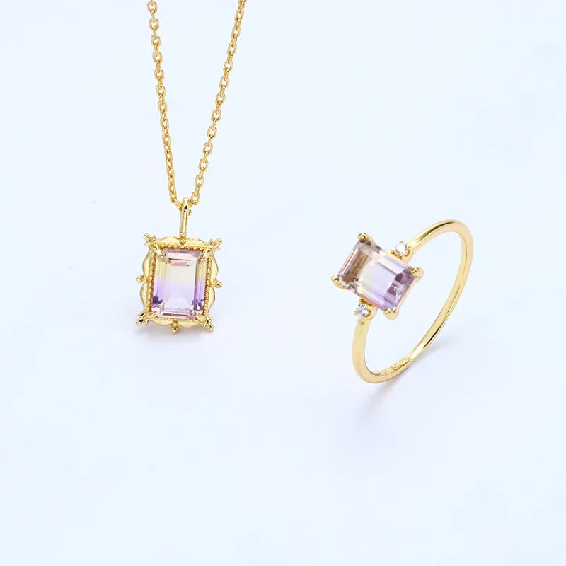 Vintage Ametrine Pendant Necklace 925 Silver Plated