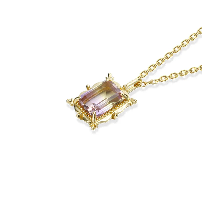 Vintage Ametrine Pendant Necklace 925 Silver Plated