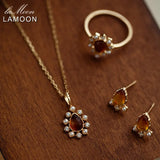 LAMOON Amber Pearl Necklace 925 Silver Pendant Vintage Chain