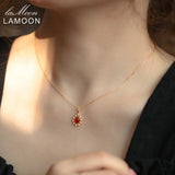 LAMOON Amber Pearl Necklace 925 Silver Pendant Vintage Chain