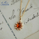 LAMOON Amber Pearl Necklace 925 Silver Pendant Vintage Chain