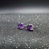 925 Silver Amethyst Stud Earrings Fine Jewelry for Women