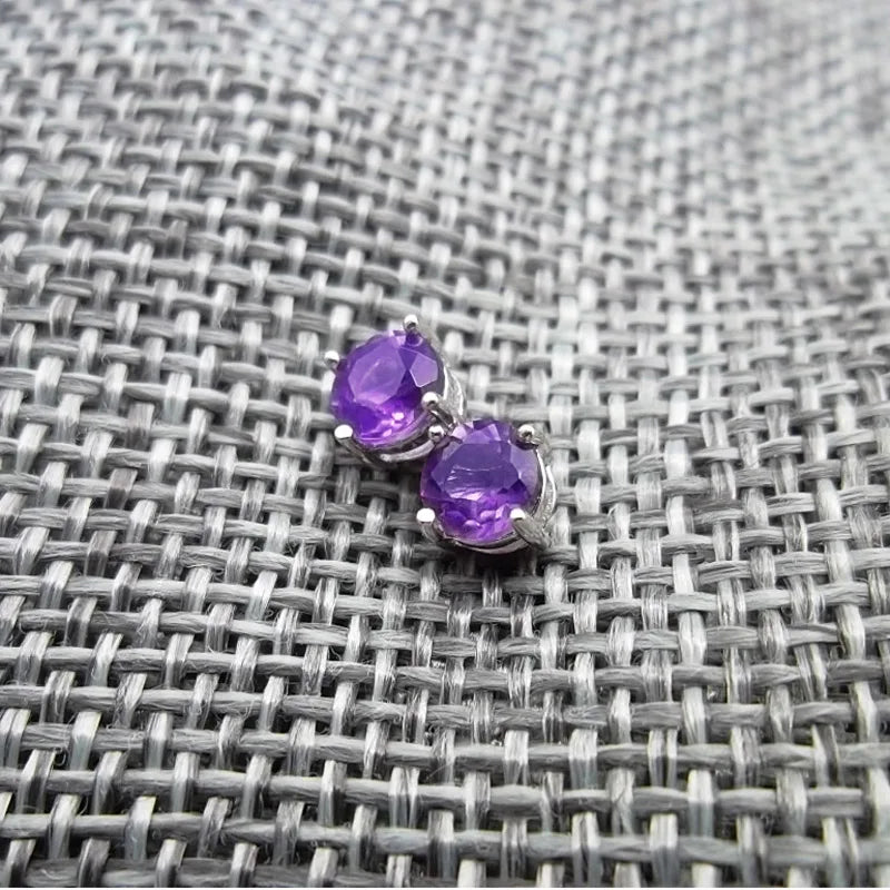 925 Silver Amethyst Stud Earrings Fine Jewelry for Women