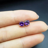 925 Silver Amethyst Stud Earrings Fine Jewelry for Women
