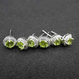 925 Silver Peridot Stud Earrings Women's Birthday Gift Jewelry
