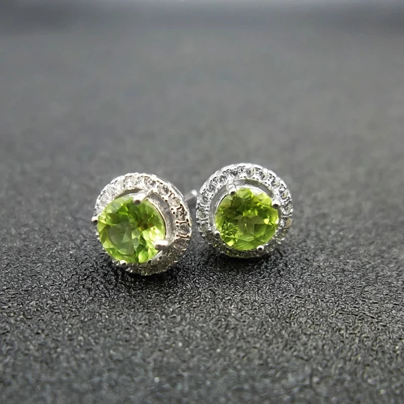 925 Silver Peridot Stud Earrings Women's Birthday Gift Jewelry