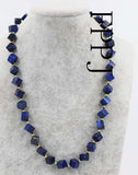 Lapis Lazuli Square 8mm Necklace 21 inch Beads Natural Woman