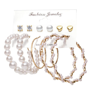 6-Piece Vintage Hoop & Pearl Earrings Set for Women