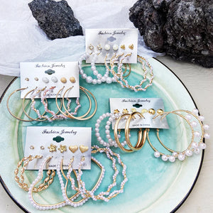 6-Piece Vintage Hoop & Pearl Earrings Set for Women