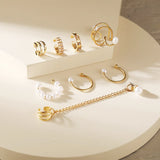 8-Piece Pearl Tassel Clip Earrings for Women No Piercing Bone Clip Jewelry